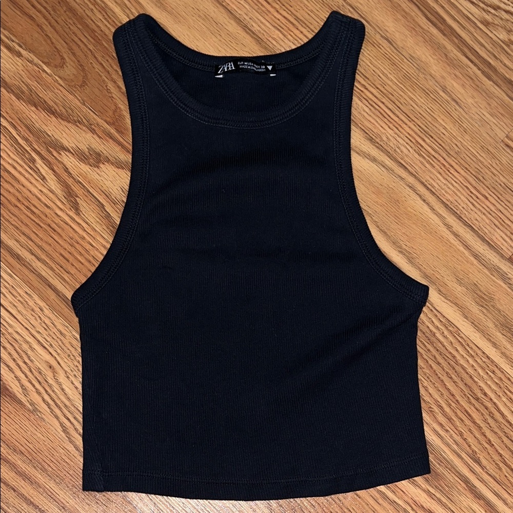 Zara Black Sleeveless Crop Tank Top